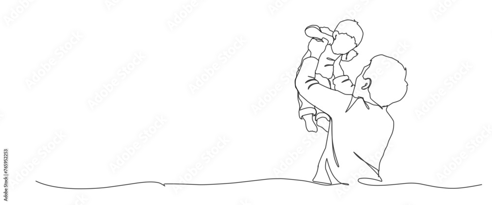 Fathers day icon in line art style. Fathers day symbol. Fathers day icon for background. Father with son in the garden.