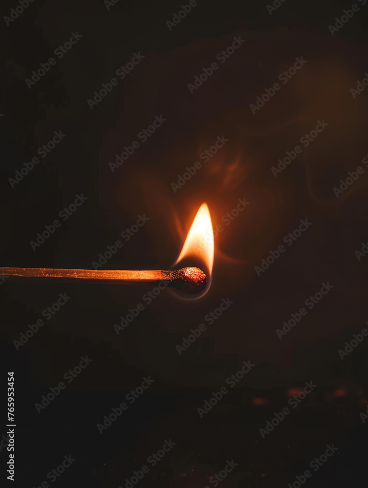 A burning match with a bright flame on a black background . A burning match with a bright flame on a black background .