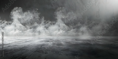 Dark concrete floor with mist abstract cement room with smoke ideal for product display. Concept Concrete Background, Abstract Setting, Product Display, Smoke Effects, Dark Aesthetic