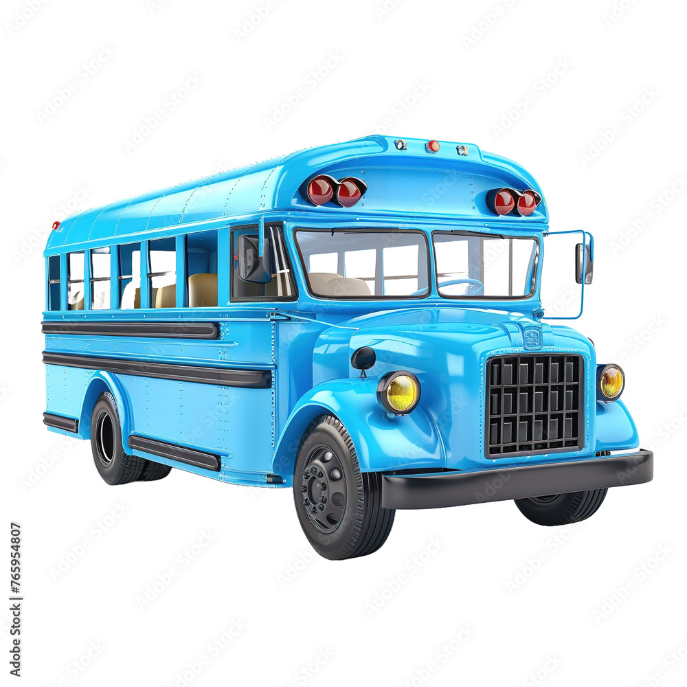 3D cute blu School Bus isolated on white or transparent background