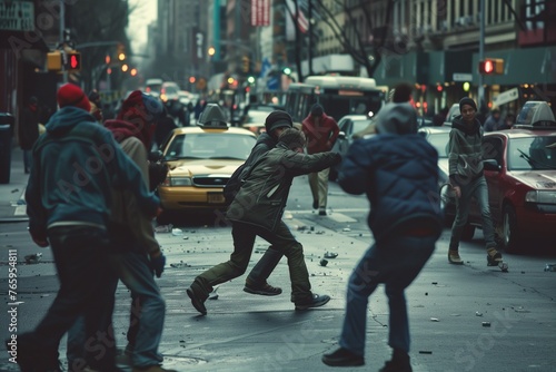 Criminals attacking robbing people on city street