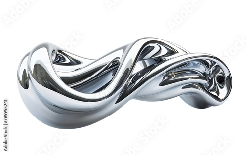3d rendering wave chrome metallic band Flowing isolated on white or transparent background