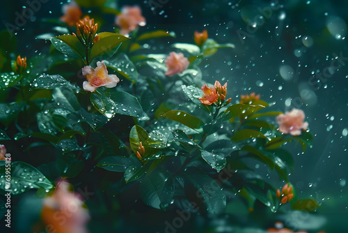 a close up of a branch with a yellow flower on it and a blurry background of blue and orange.