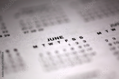 Calendar page - shallow depth of field - focus on June month photo