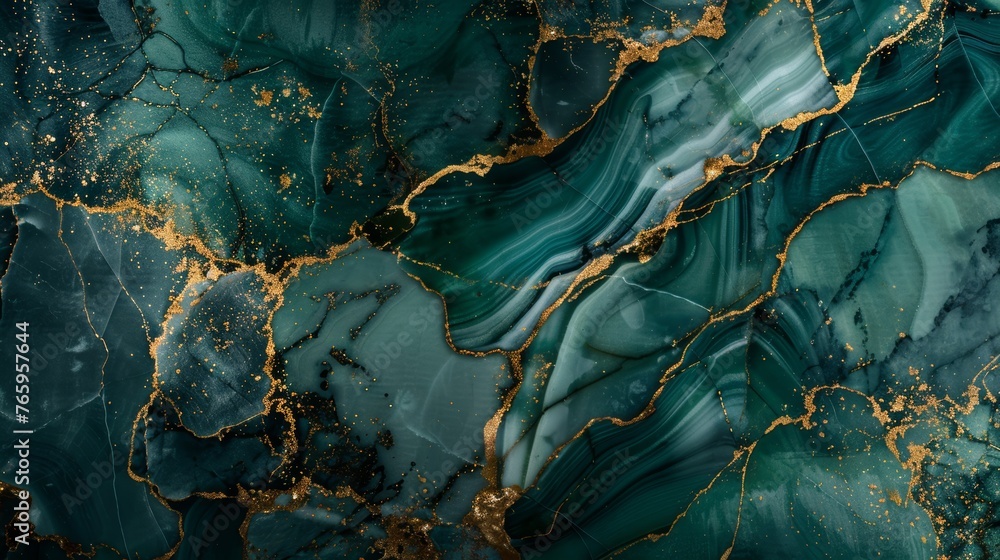 Close up of a fluid green and gold marble texture resembling a natural landscape Close up of a fluid green and gold marble texture resembling a natural landscape