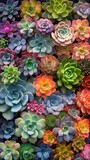A vivid display of succulents, showcasing a spectrum of hues and the intricate patterns of nature