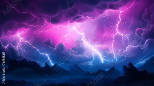 Lightning in the sky, gloomy ominous thunder and lightning background