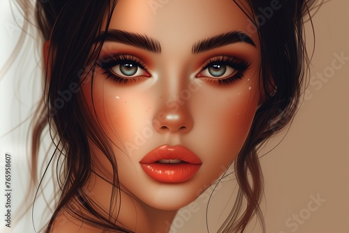 Wallpaper Mural A girl with light scarlet makeup, a close-up portrait in pastel colors. Large plump lips painted with red lipstick, long eyelashes, well-groomed eyebrows. Glamorous evening makeup concept Torontodigital.ca