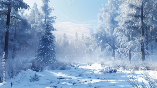 Winter forest covered in snow. photo