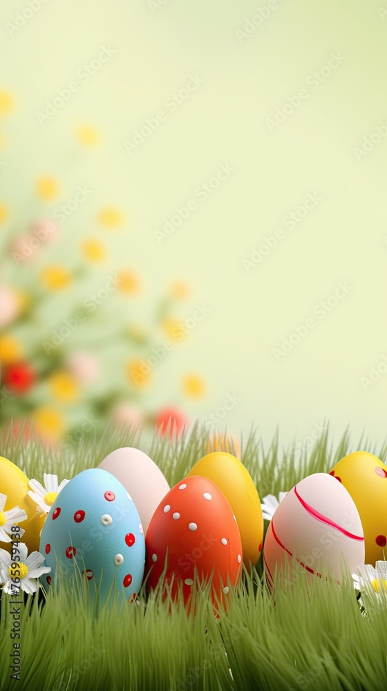 Easter eggs hidden in grass with daisies Easter eggs hidden in grass with daisies