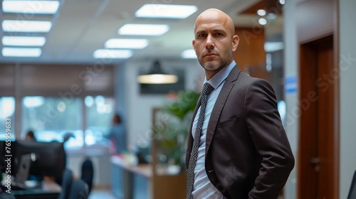 Bald man in a suit, confident businessman