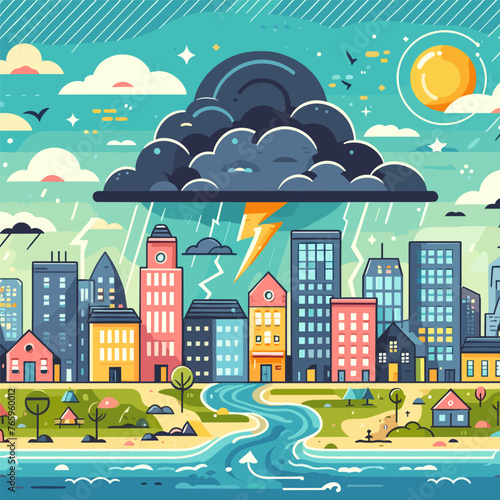 bad weather with storm and lightning disaster illustration