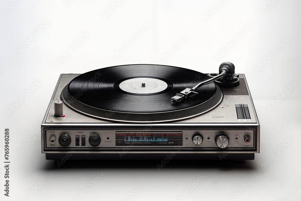 Fototapeta premium Vintage Record Player on Clean White Background: Retro Music Nostalgia