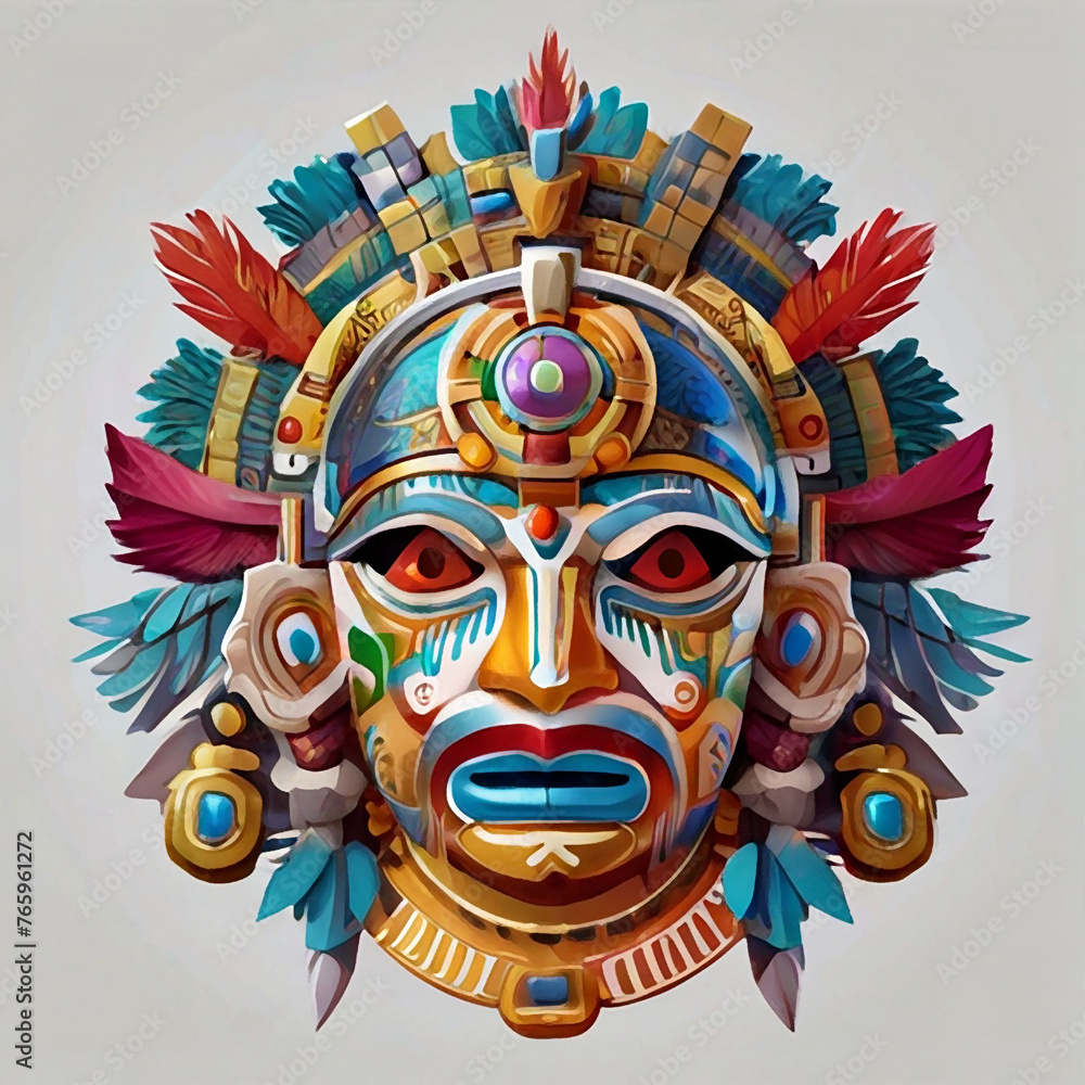 Naklejka premium Black and white ancient character aztec and mayan god 