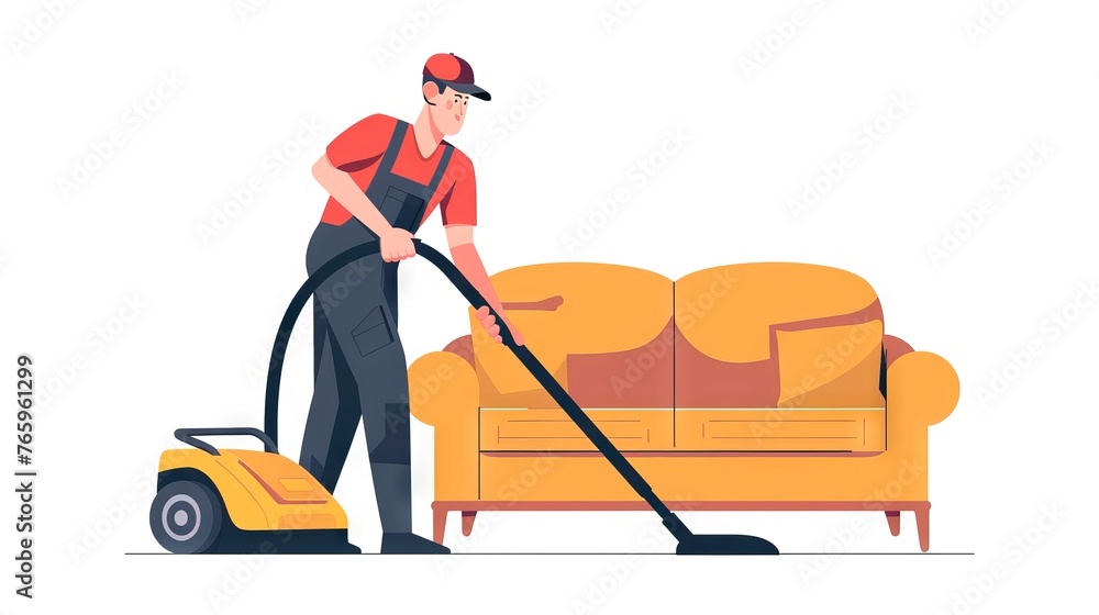 Digital Illustration of a professional cleaning service worker ...