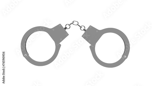 Locked steel handcuffs isolated on transparent and white background. Police concept. 3D render photo