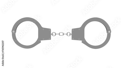 Locked steel handcuffs isolated on transparent and white background. Police concept. 3D render