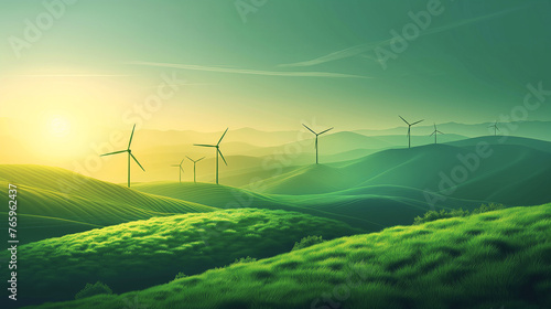 Renewable Energy Wind Farm at Sunrise - Sustainability, renewable resources, and clean energy