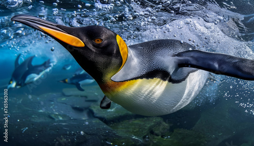 King Penguin swimming underwater