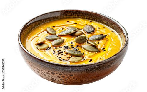 Butternut Squash Soup Garnished Delight Isolated on Transparent Background PNG.