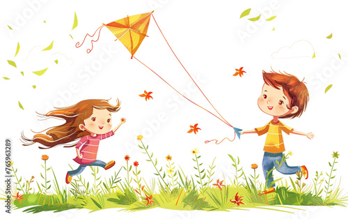 Joyful Kite Flying on a Sunny Day Isolated on Transparent Background PNG.