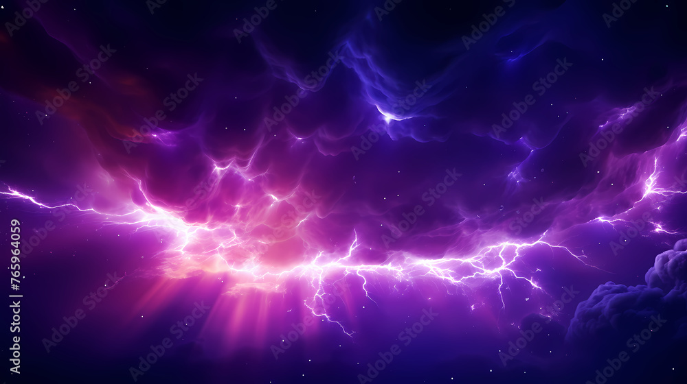 Fototapeta premium Neon colored lines of lightning passing through the clouds