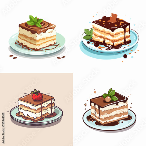 Set of cake tiramisu cheese cake red velvet vector