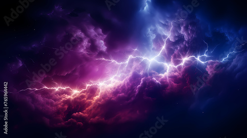 Neon colored lines of lightning passing through the clouds © jiejie