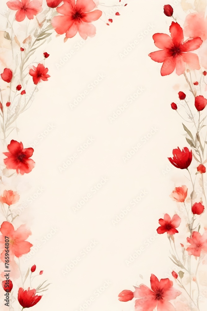 Vorlage - Hintergrundgrafik - Aquarell - Roter Blütenrahmen