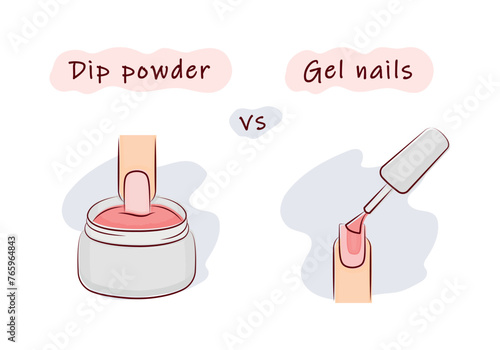 Dip Powder vs. Gel Nails vector illustration