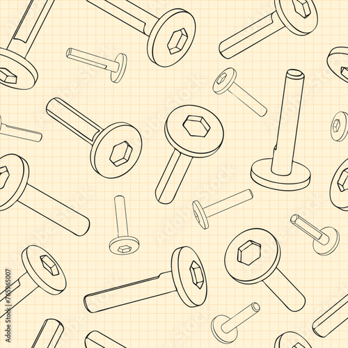 Mechanical engineering drawings on blue background. Cutter, assembly tool with replaceable multi-faceted plate. Technical Design. Cover. Blueprint. Vector illustration.