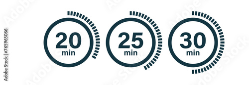 Clock symbols, stopwatch signs, Timer icons.