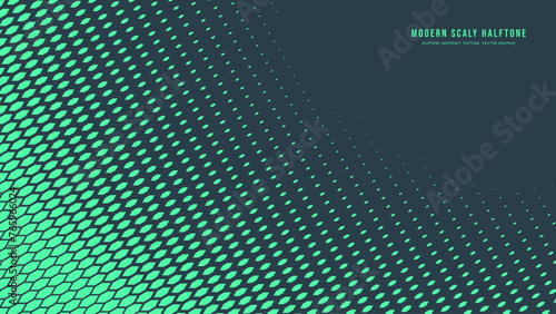 Modern Scaly Halftone Pattern Rounded Smooth Border Vector Turquoise Abstract Background. Ultramodern Minimalistic Art Half Tone Graphic Mint Green Wide Wallpaper. Technologic Futuristic Illustration