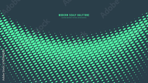 Modern Scaly Halftone Pattern Semicircle Border Turquoise Vector Abstract Background. Ultramodern Minimal Art Half Tone Graphical Mint Green Wide Wallpaper. Technologic Futuristic Sci-Fi Illustration