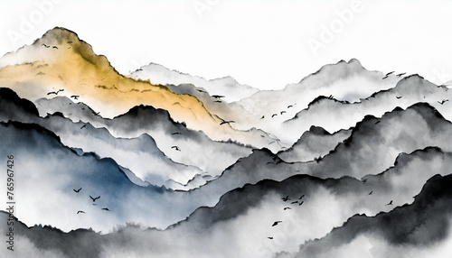 Black, Gray, and Gold Watercolor Waves on a Crisp White Canvas © The Perfect Moment