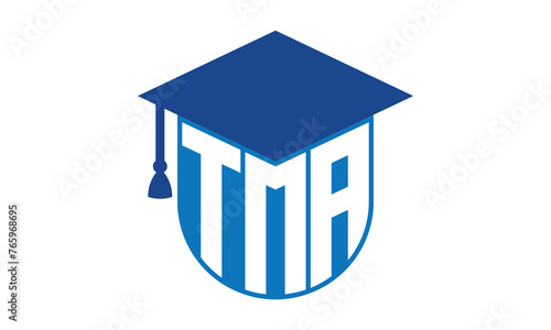 TMA initial letter academic logo design vector template. school college logo, university logo, graduation cap logo, institute logo, educational logo, library logo, teaching logo, book shop, varsity	
