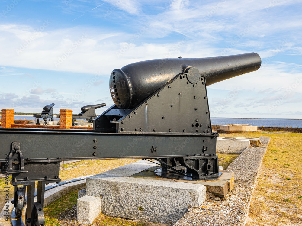 Civil War Cannon Facing The Atlantic Ocean From The Western Bastion at Fort Clinch, Fort Clinch State Park, Amelia Island, Florida, USA