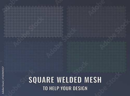 Welded steel mesh, metal SQUARE WELDED . Vector realistic lattice made of iron rods for construction