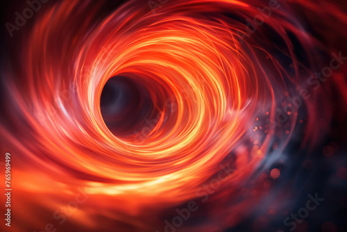 A vibrant swirl of red and orange hues gives the illusion of a cosmic whirlpool