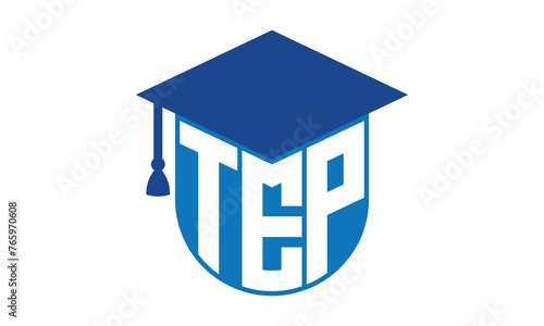 TEP initial letter academic logo design vector template. school college logo, university logo, graduation cap logo, institute logo, educational logo, library logo, teaching logo, book shop, varsity	
