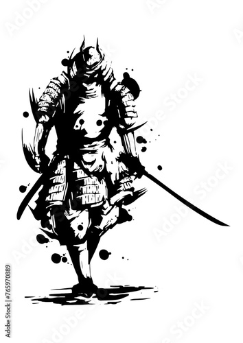 武者の墨絵