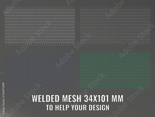 Welded steel mesh, metal 34X101 MM. Vector realistic lattice made of iron rods for construction