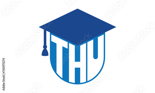 THU initial letter academic logo design vector template. school college logo, university logo, graduation cap logo, institute logo, educational logo, library logo, teaching logo, book shop, varsity	
