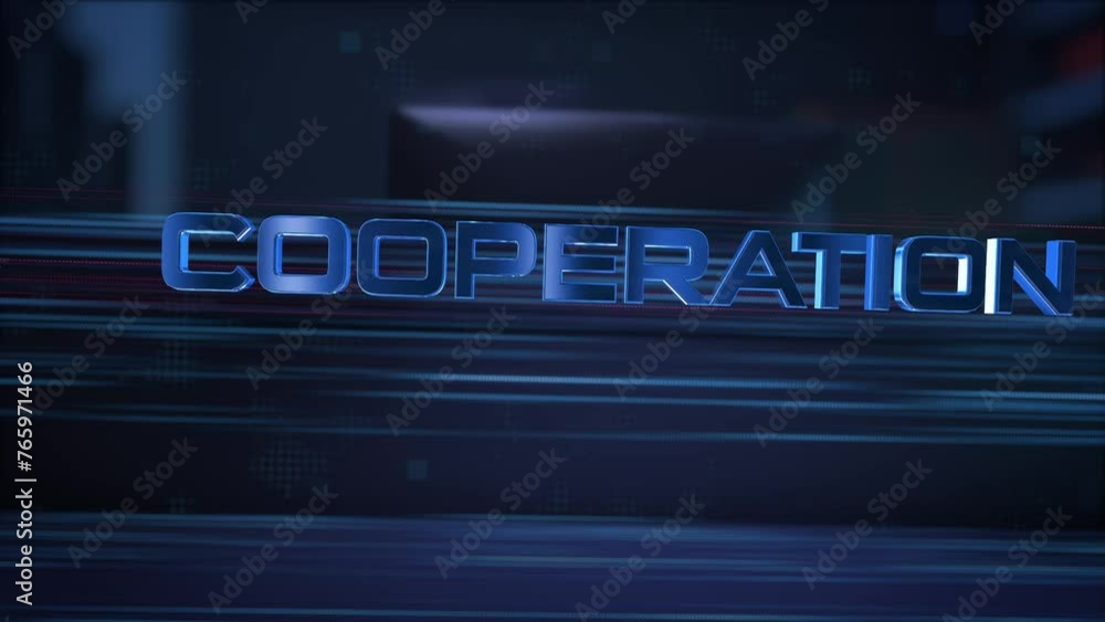 Cooperation. Businessman using a computer in a dark room. 3d rendering. 4K. 60fps Cooperation. Businessman using a computer in a dark room. 3d rendering. 4K. 60fps