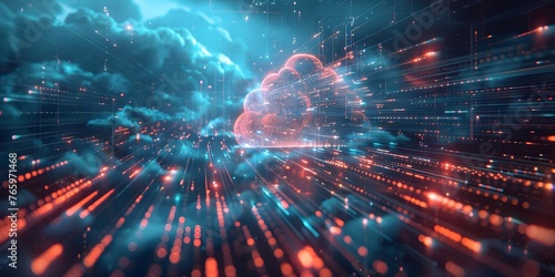 Harnessing Cutting-Edge Technology: Cloud Computing for Transferring Big Data and Showcasing Futuristic AI Capabilities. Concept Cloud Computing, Big Data Transfer, Futuristic AI © Ян Заболотний