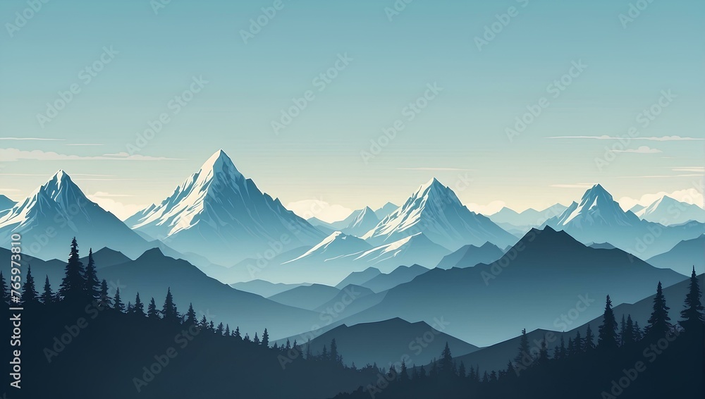 landscape in the morning, silhouette of mountain view, copy space, space for text and design 