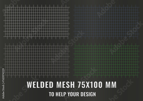 Welded steel mesh, metal 75X100 MM. Vector realistic lattice made of iron rods for construction