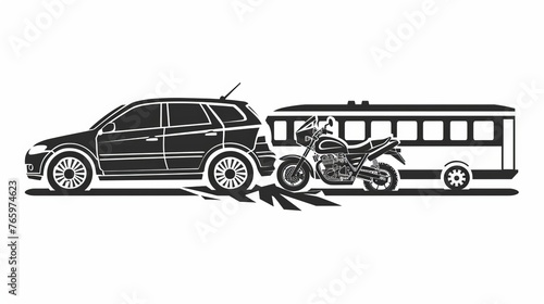 Vehicle crash and traffic accident icons. Road accident vector clipart featuring a car  motorcycle  truck  and train. in both black and white