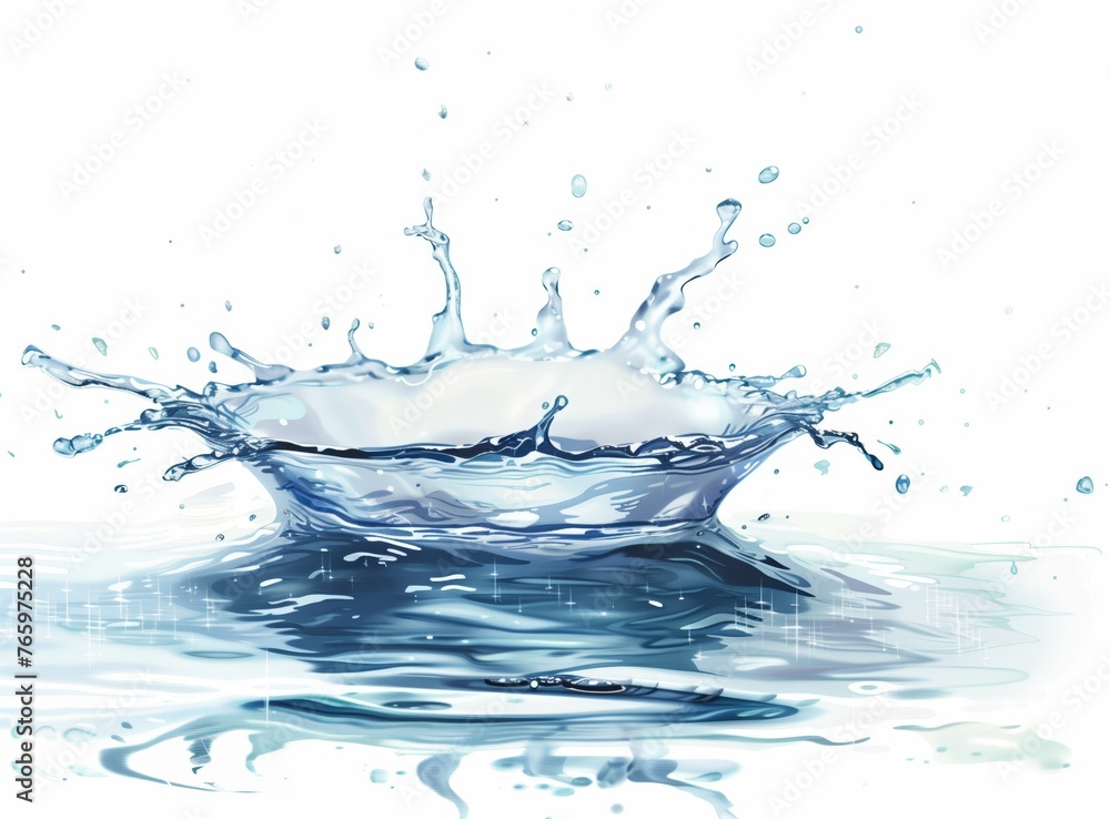 A splash of water is shown in a white background A splash of water is shown in a white background