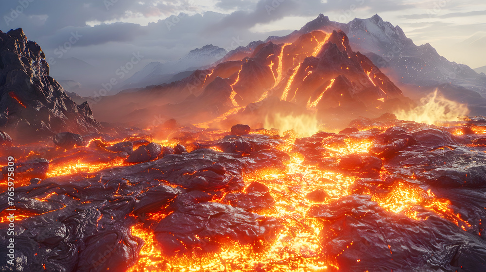Volcanic Lava Lake and Mountains in Unreal Engine 5